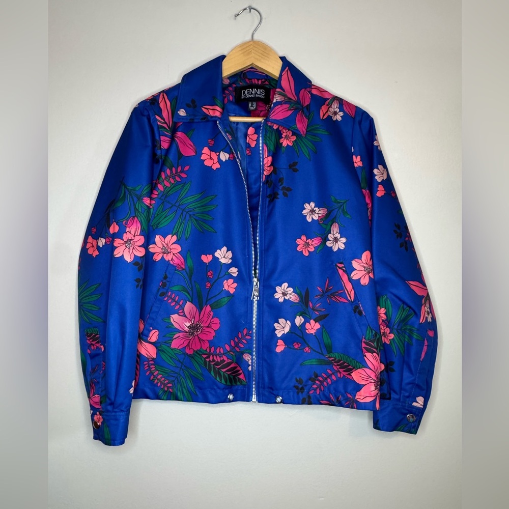Dennis by Dennis Basso Blue Floral Zip Jacket XXS